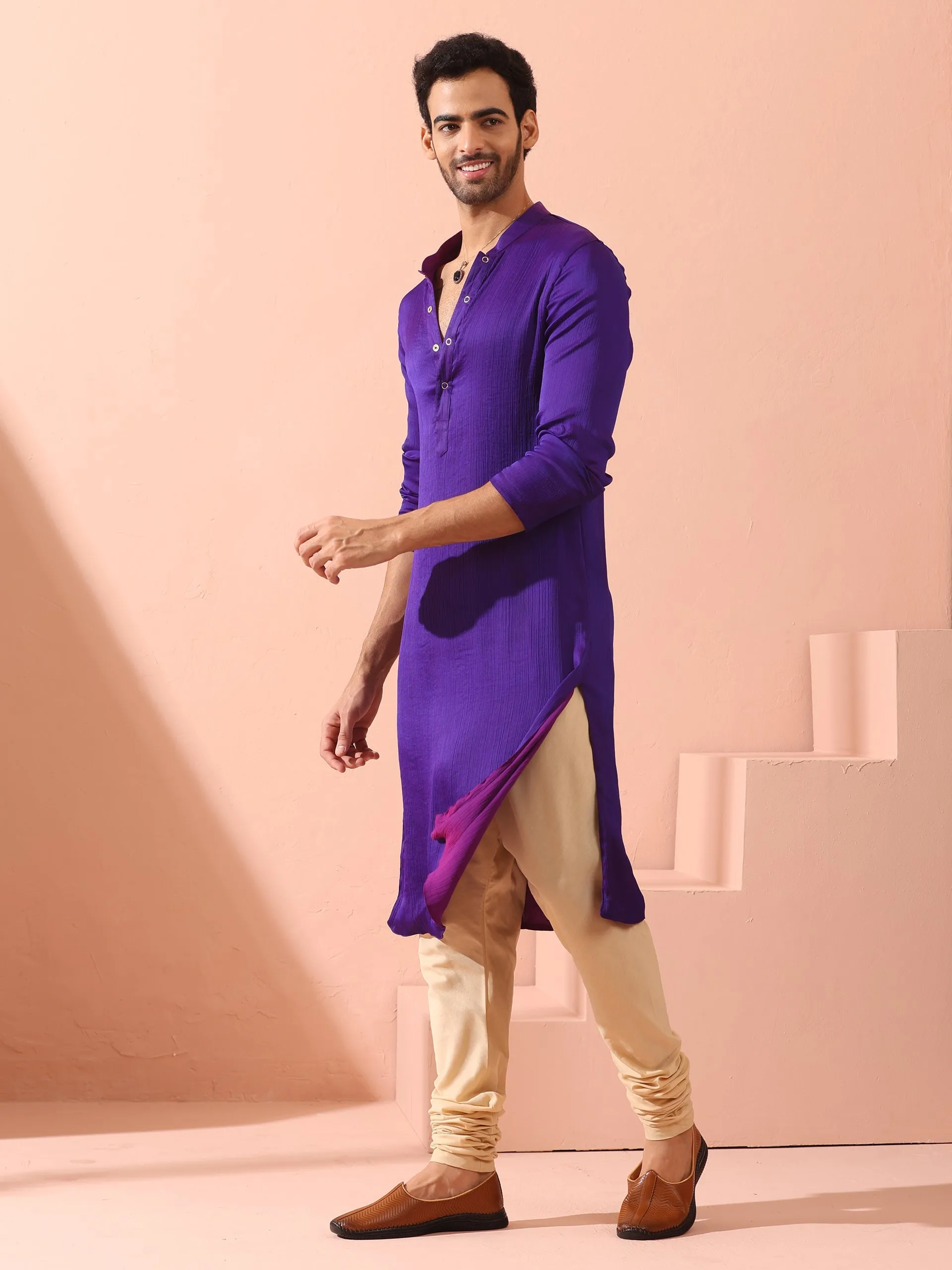 Reversible Striking Purple Plum Chiffon Kurta With Snaps