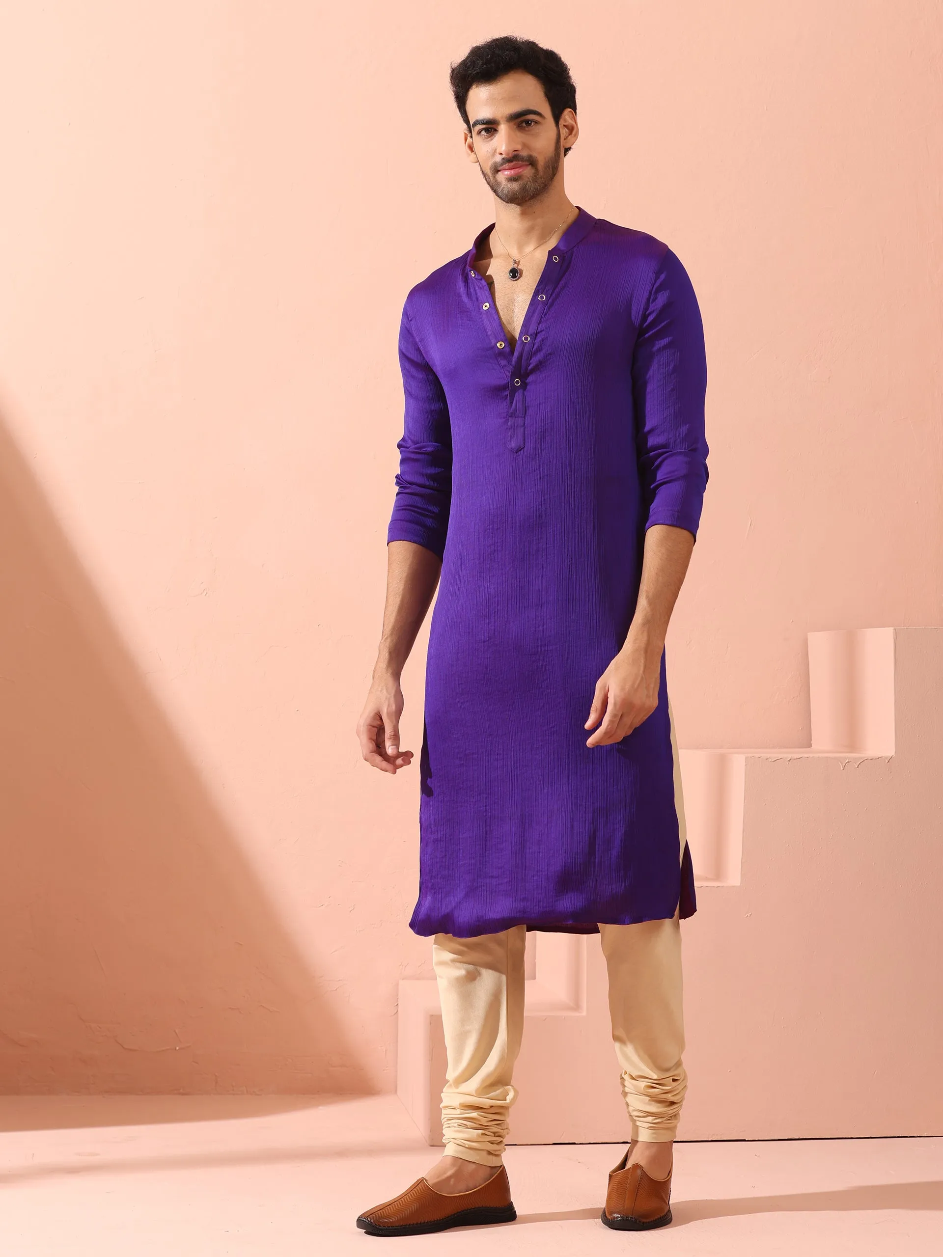 Reversible Striking Purple Plum Chiffon Kurta With Snaps