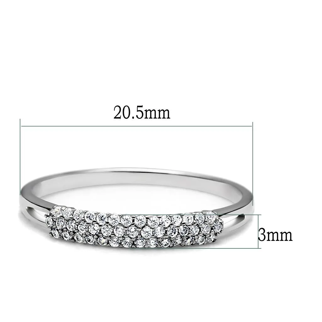 Rhodium 925 Sterling Silver Ring with AAA Grade CZ in Clear for Women Style TS043