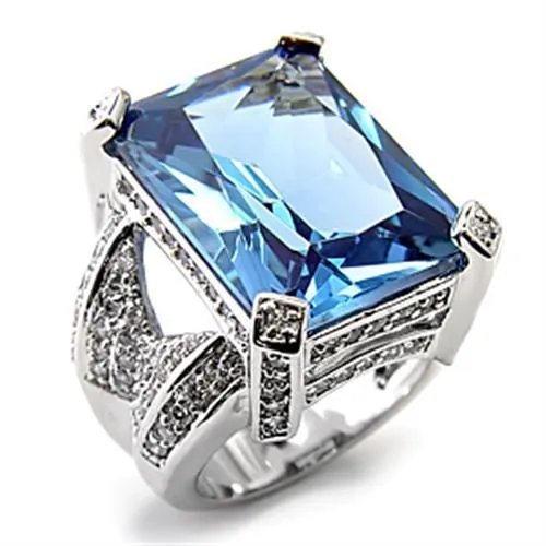 Rhodium 925 Sterling Silver Ring with AAA Grade CZ Spinel in London Blue for Women Style 7X315