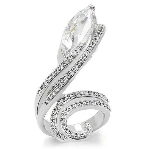 Rhodium Brass Ring with AAA Grade CZ in Clear for Women Style 0W253