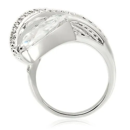 Rhodium Brass Ring with AAA Grade CZ in Clear for Women Style 0W253