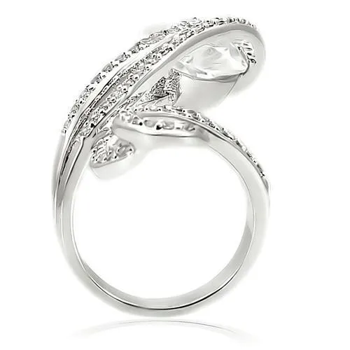 Rhodium Brass Ring with AAA Grade CZ in Clear for Women Style 0W253