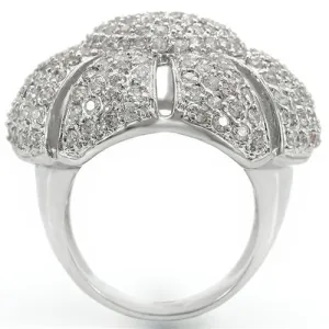 Rhodium Brass Ring with AAA Grade CZ in Clear for Women Style 0W349