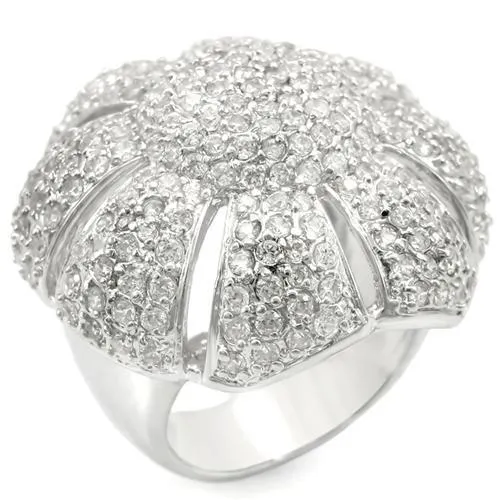 Rhodium Brass Ring with AAA Grade CZ in Clear for Women Style 0W349