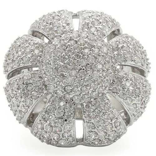 Rhodium Brass Ring with AAA Grade CZ in Clear for Women Style 0W349