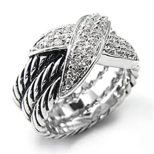 Rhodium Brass Ring with AAA Grade CZ in Clear for Women Style 7X074