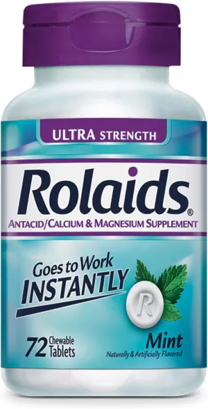 Rolaids Ultra Strength Antacid/Calcium Magnesium Supplement, Mint, 72 Tablet Bottle