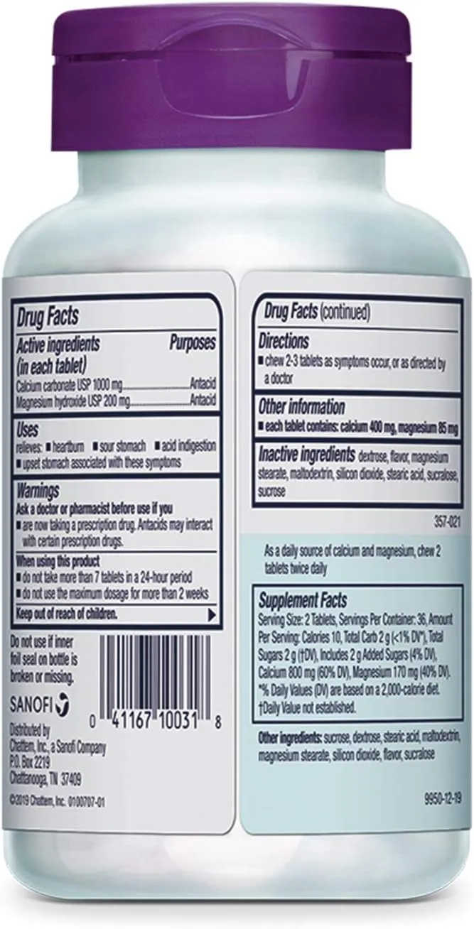 Rolaids Ultra Strength Antacid/Calcium Magnesium Supplement, Mint, 72 Tablet Bottle