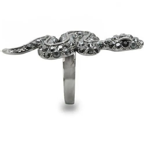 Ruthenium Brass Ring with Top Grade Crystal in Jet for Women Style 0W282