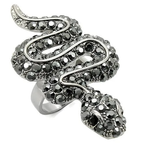 Ruthenium Brass Ring with Top Grade Crystal in Jet for Women Style 0W282