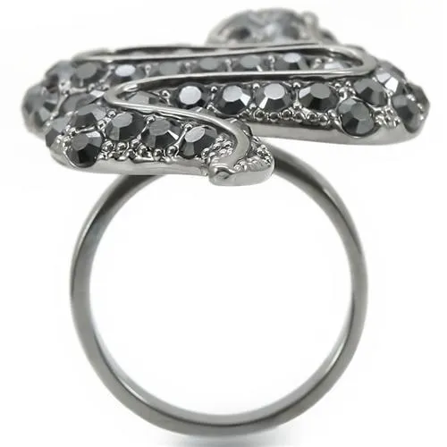 Ruthenium Brass Ring with Top Grade Crystal in Jet for Women Style 0W282