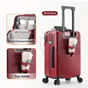 RV Front Open Spacious Storage, Multifunctional Design Suitcase with Cup Holder and USB Charging Port