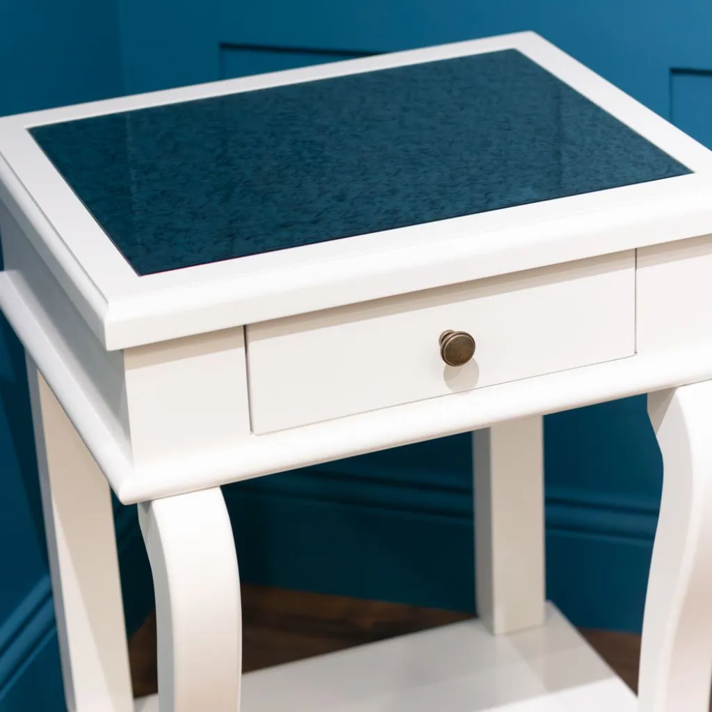 Scroll Ivory 1-Drawer Mirrored Top End Table by Tara Lane