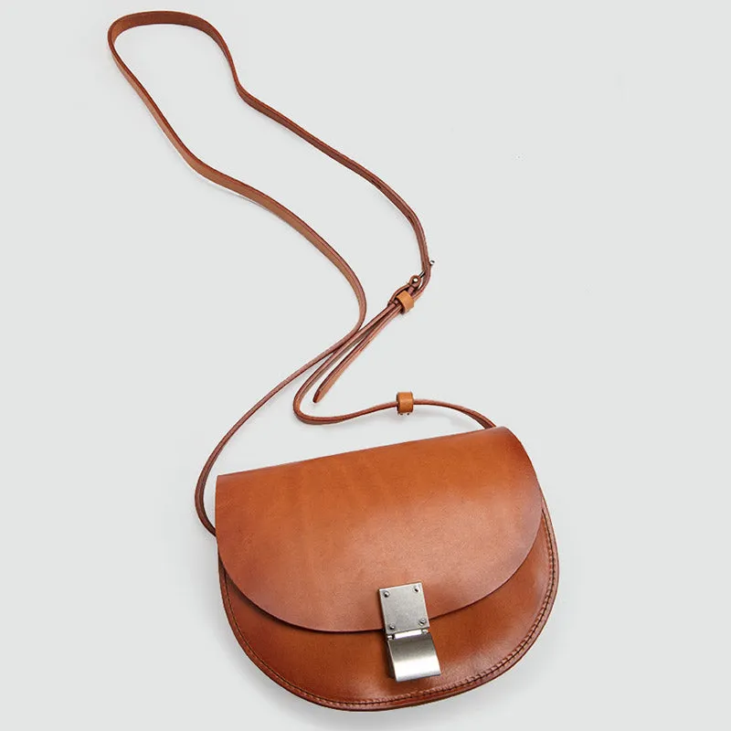 Small Womens Brown Leather Crossbody Saddle Bag Purse Side Bag for Women