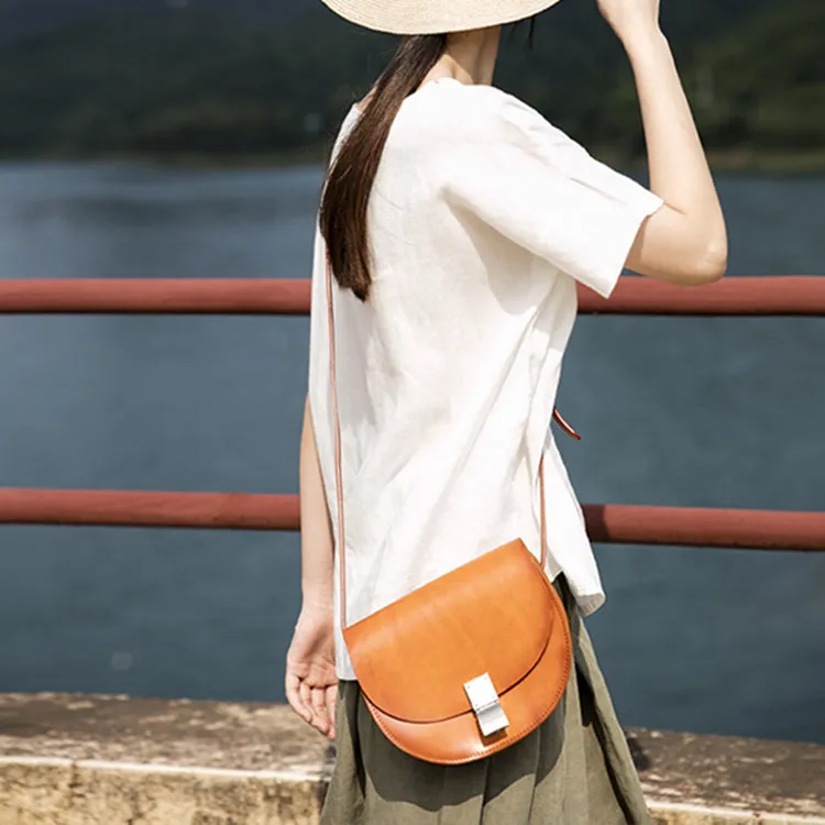 Small Womens Brown Leather Crossbody Saddle Bag Purse Side Bag for Women