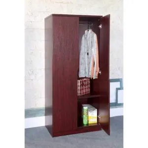 Spacious 2 Door wardrobe With Two Bottom Shelves, Hanging rail, Cherry Brown.