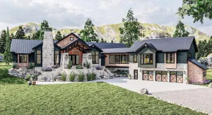 Spacious 5-Bedroom Home Plan with Courtyard Garage and Basement