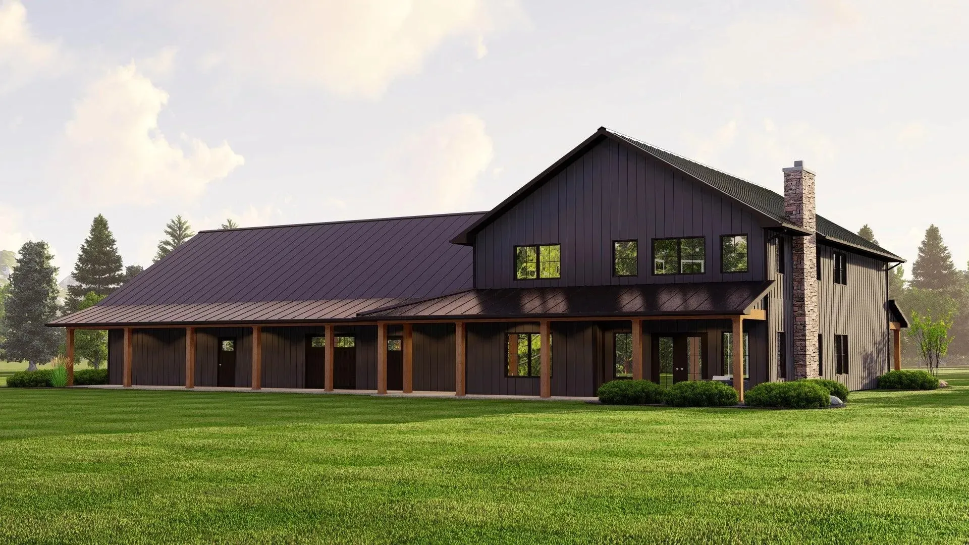 Spacious Barndominium Style Home Plan with 4 Bedrooms and comfortables spaces