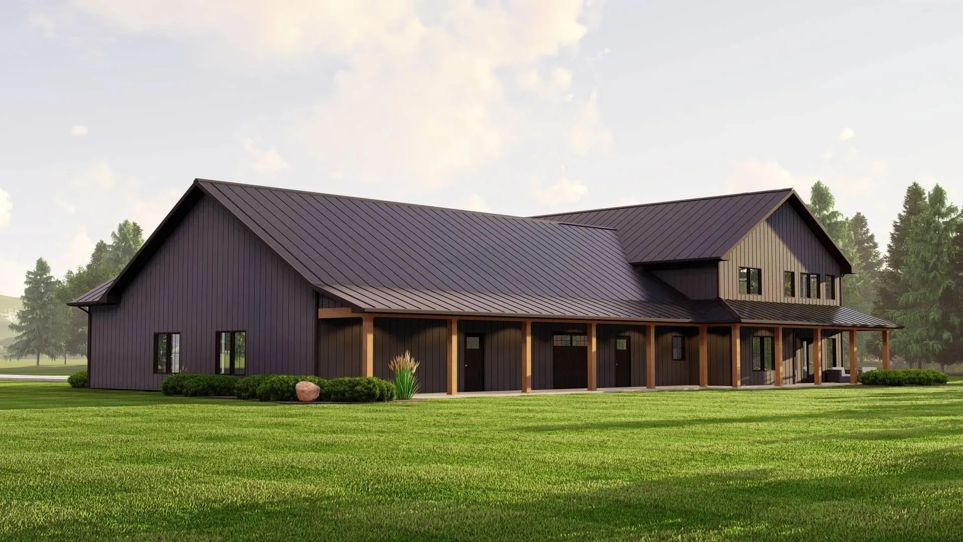 Spacious Barndominium Style Home Plan with 4 Bedrooms and comfortables spaces