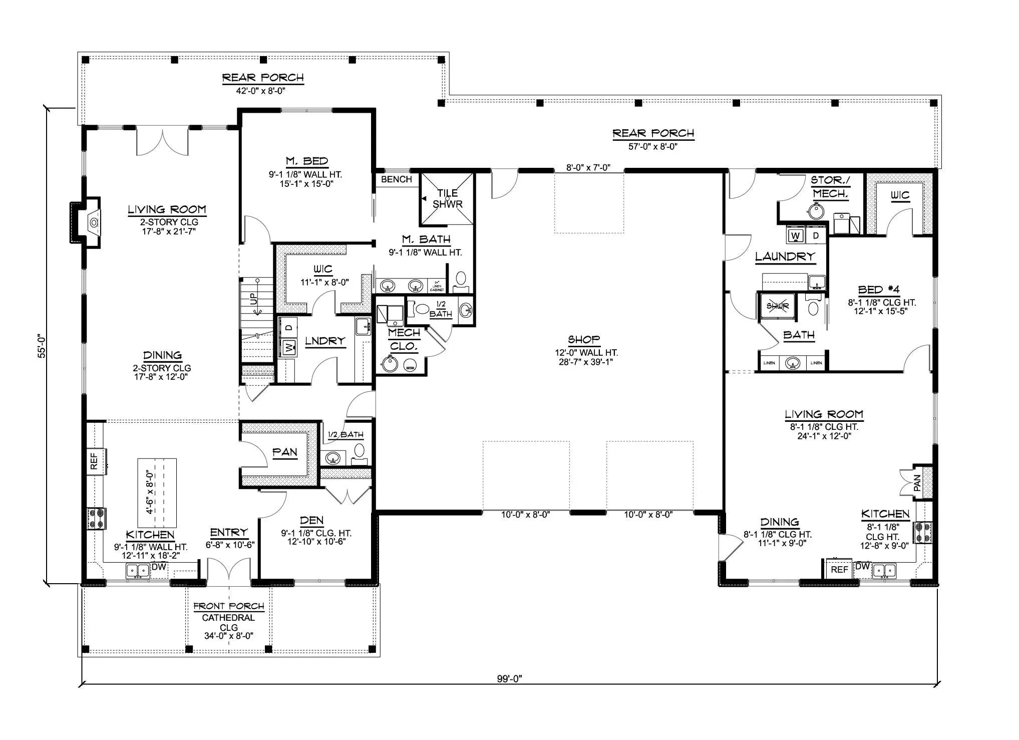 Spacious Barndominium Style Home Plan with 4 Bedrooms and comfortables spaces