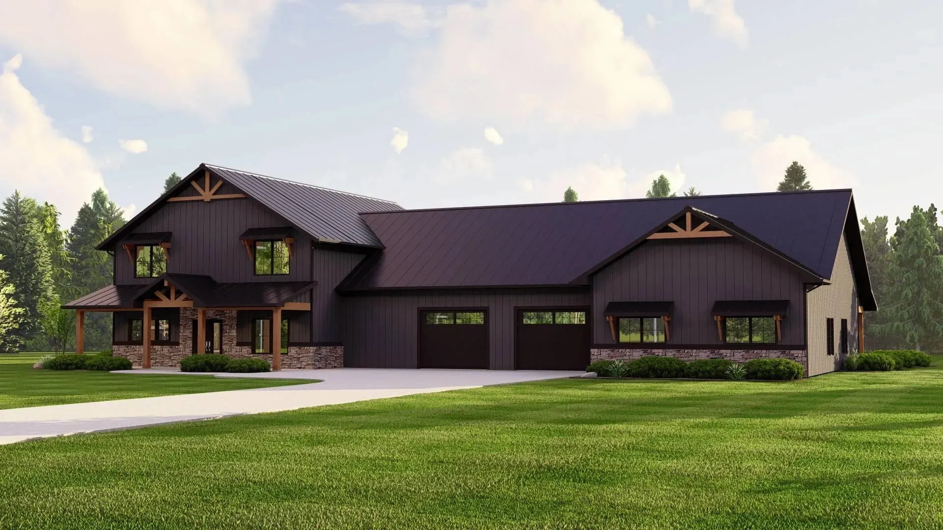 Spacious Barndominium Style Home Plan with 4 Bedrooms and comfortables spaces