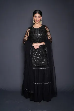 Striking Black Embellished Sharara Set