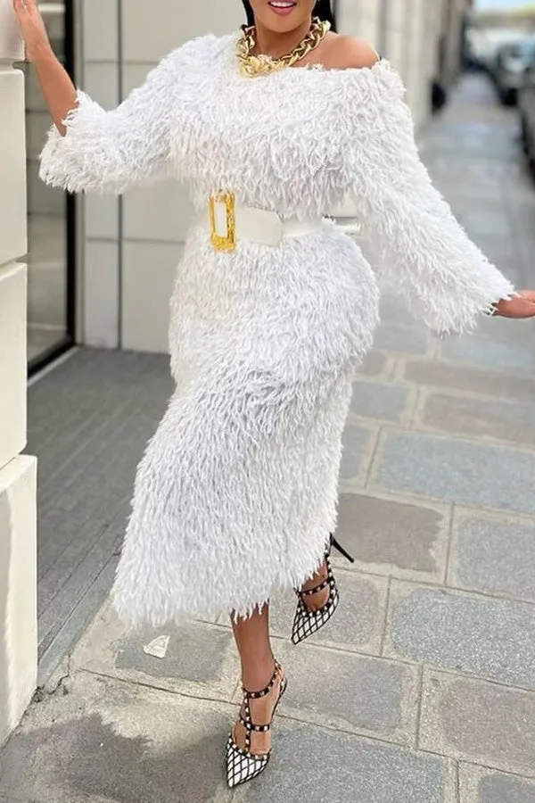 Striking Chic Fringe Trim Fluffy Dress