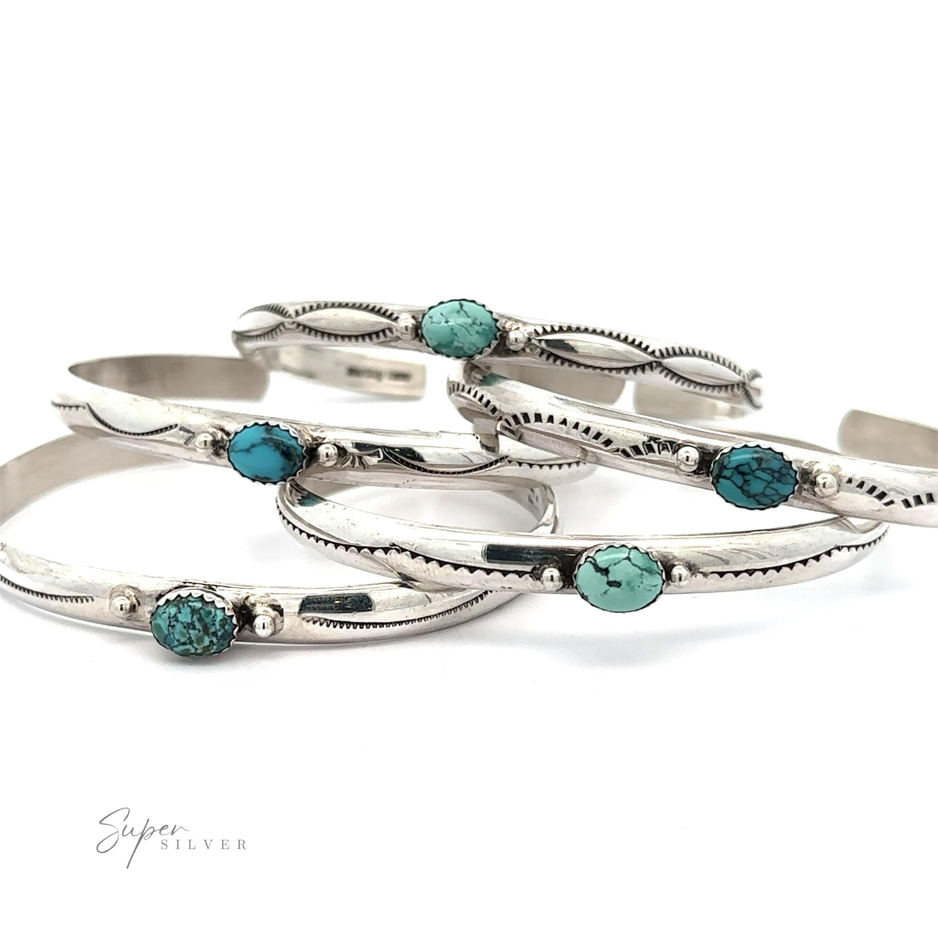 Striking Native American Turquoise Cuff with Diamond Etching