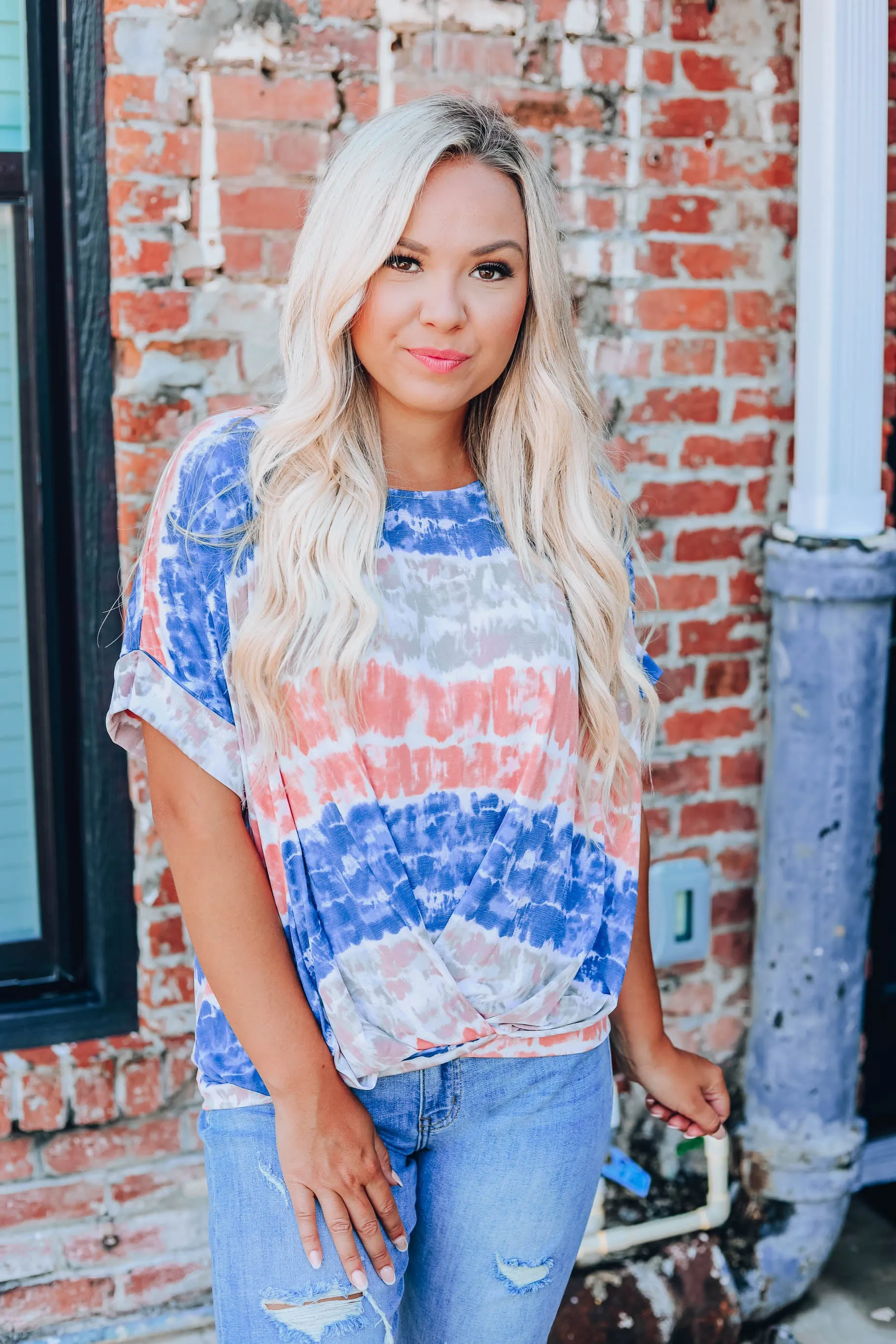 Striking Stripes Tie Dye Top - Navy