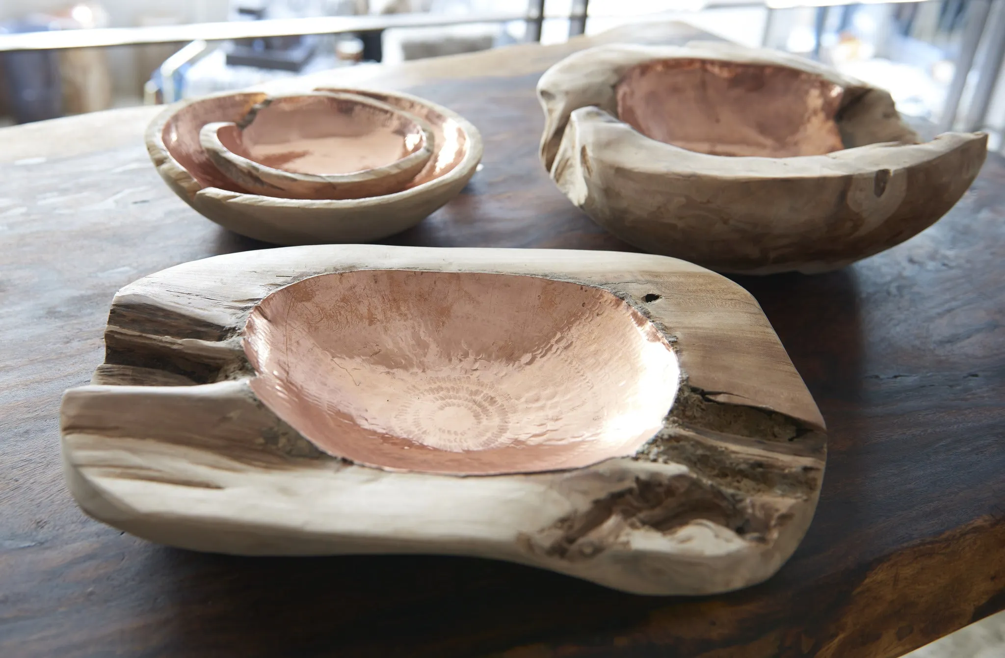 Teak & Copper Wooden Bowl