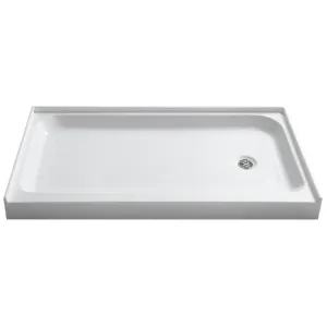 Tier 60" x 32" x 5.5" Right Drain Acrylic Shower Base in Glossy White