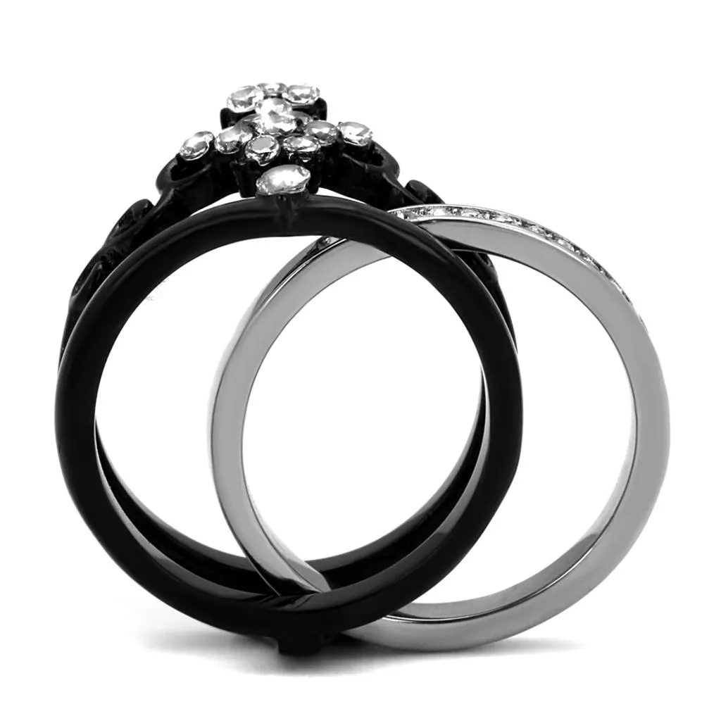 Two-Tone IP Black Stainless Steel Ring with AAA Grade CZ in Clear for Women Style TK2187