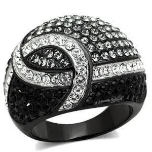 Two-Tone IP Black Stainless Steel Ring with Top Grade Crystal in Black Diamond for Women Style TK1733