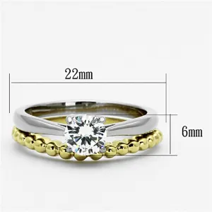 Two-Tone IP Gold (Ion Plating) Stainless Steel Ring with AAA Grade CZ in Clear for Women Style TK1093