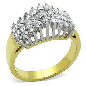 Two-Tone IP Gold (Ion Plating) Stainless Steel Ring with AAA Grade CZ in Clear for Women Style TK1376