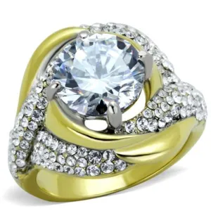 Two-Tone IP Gold (Ion Plating) Stainless Steel Ring with AAA Grade CZ in Clear for Women Style TK1910