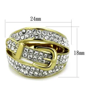 Two-Tone IP Gold (Ion Plating) Stainless Steel Ring with Top Grade Crystal in Clear for Women Style TK1906