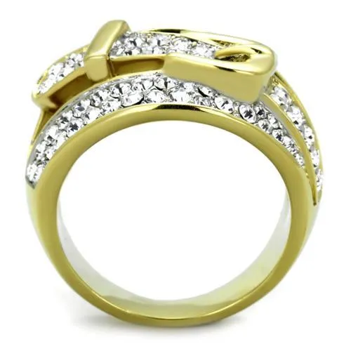 Two-Tone IP Gold (Ion Plating) Stainless Steel Ring with Top Grade Crystal in Clear for Women Style TK1906