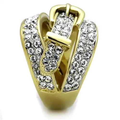 Two-Tone IP Gold (Ion Plating) Stainless Steel Ring with Top Grade Crystal in Clear for Women Style TK1906