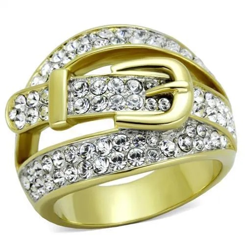 Two-Tone IP Gold (Ion Plating) Stainless Steel Ring with Top Grade Crystal in Clear for Women Style TK1906