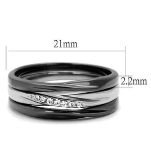 Two Tone IP Light Black (IP Gun) Stainless Steel Ring with Top Grade Crystal in Clear for Women Style TK1340PJ