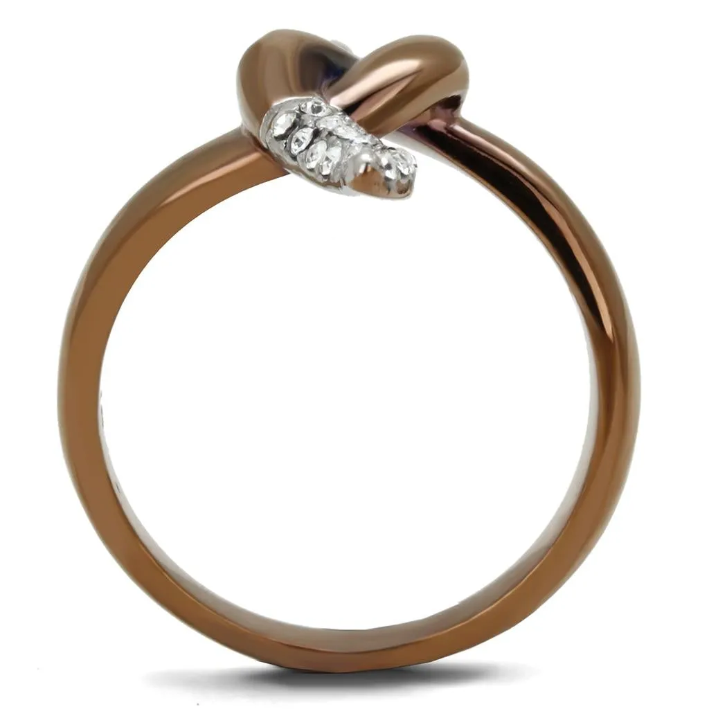 Two Tone IP Light Brown (IP Light coffee) Stainless Steel Ring with Top Grade Crystal in Clear for Women Style TK2991