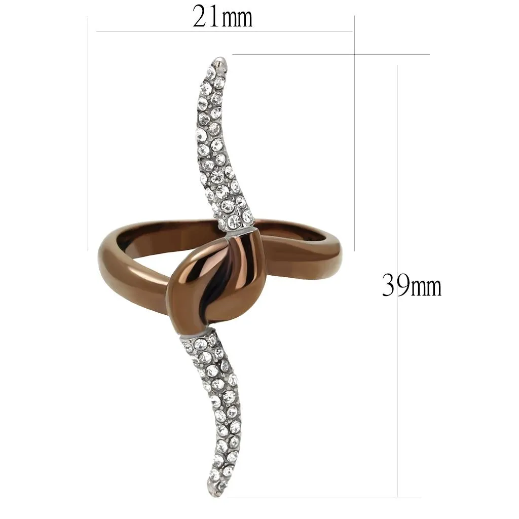 Two Tone IP Light Brown (IP Light coffee) Stainless Steel Ring with Top Grade Crystal in Clear for Women Style TK2991