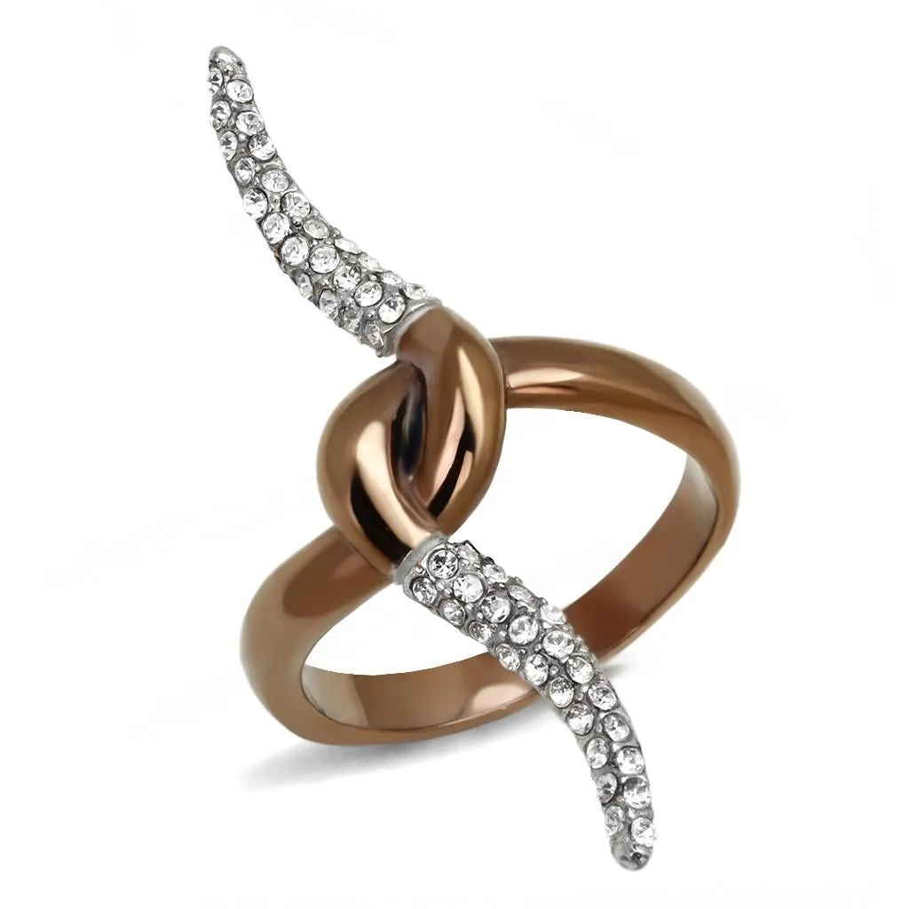 Two Tone IP Light Brown (IP Light coffee) Stainless Steel Ring with Top Grade Crystal in Clear for Women Style TK2991