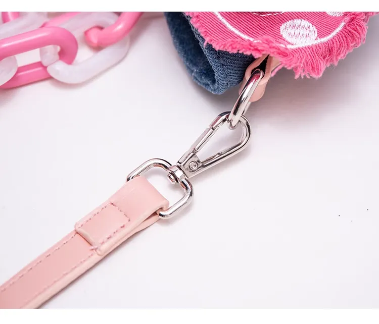 Y2K Pink Butterfly Denim Cute Sweet Chain Handbag Shoulder Messenger Bag