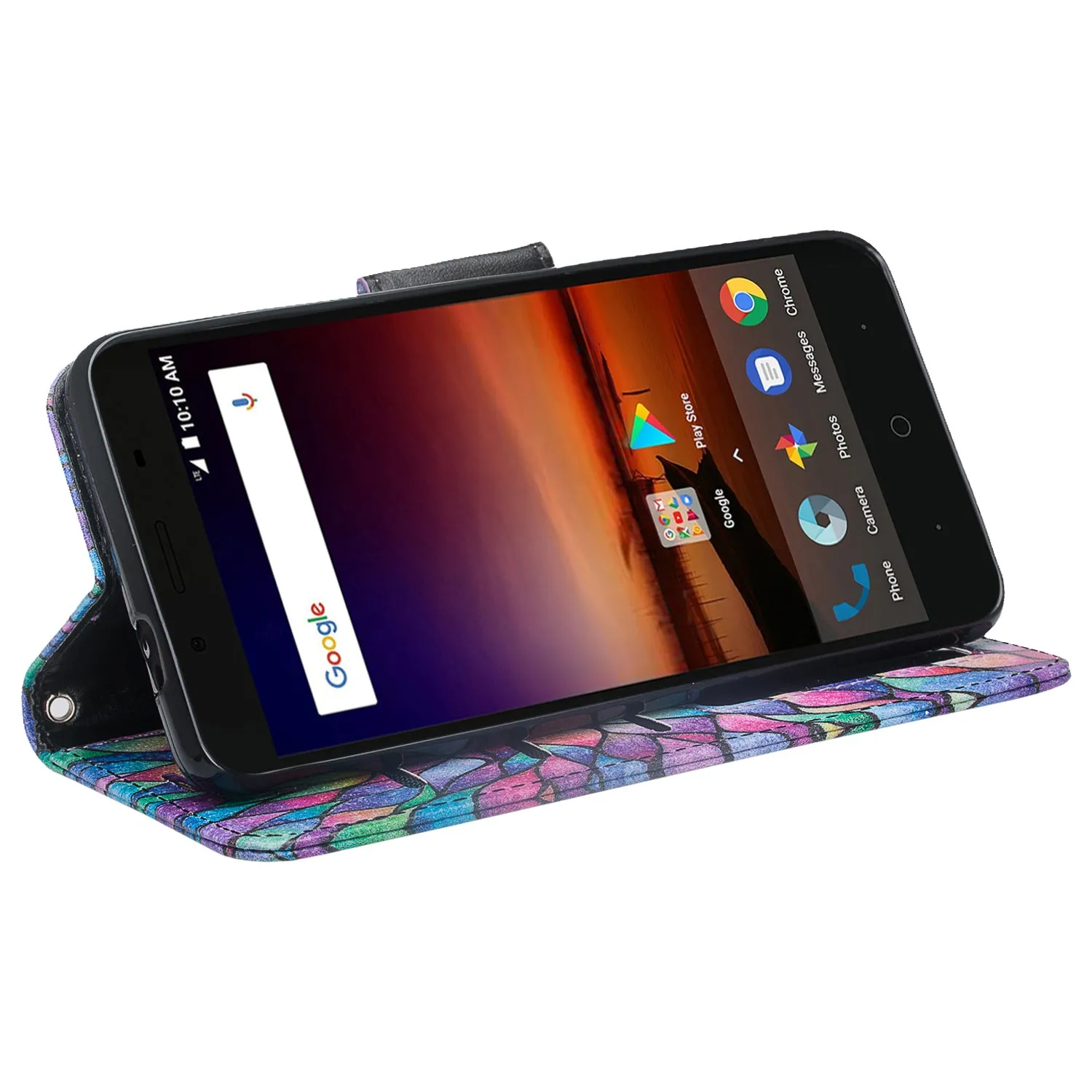 ZTE Blade Force | ZTE N9517 Pu Leather Magnetic Flip Fold[Kickstand] Wrist Strap Wallet Case with ID & Card Slots for ZTE Blade Force - Rainbow Flower