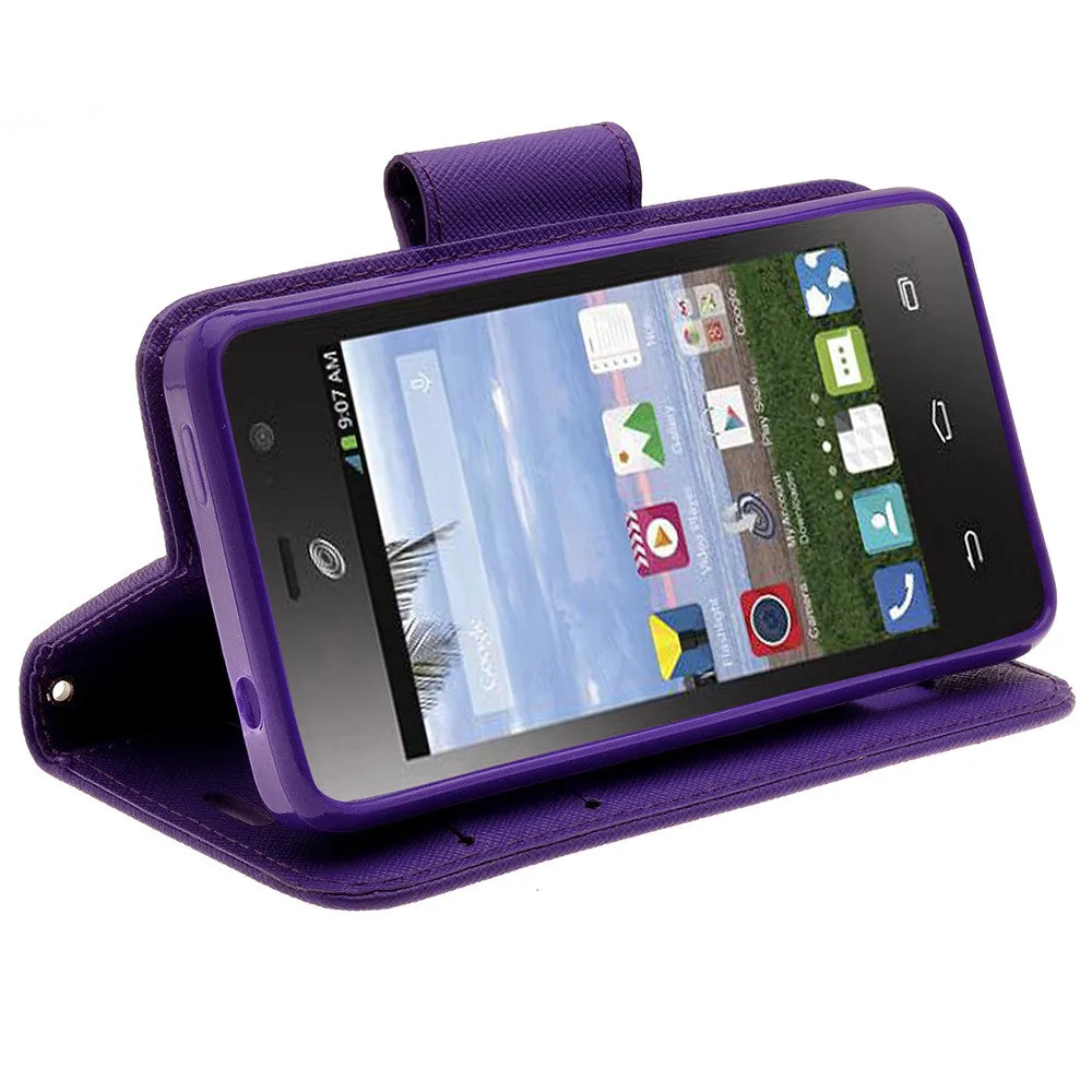 ZTE Zephyr Case, Wrist Strap Magnetic Fold[Kickstand] Pu Leather Wallet Case with ID & Credit Card Slots for ZTE Zephyr - Purple